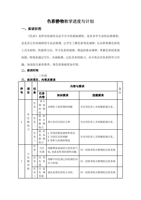 色彩静物教学进度与计划