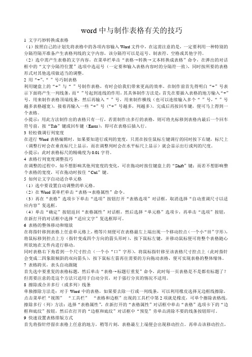 word中与制作表格有关的技巧