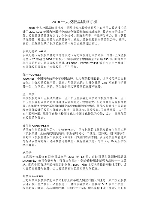 2018十大校服品牌排行榜