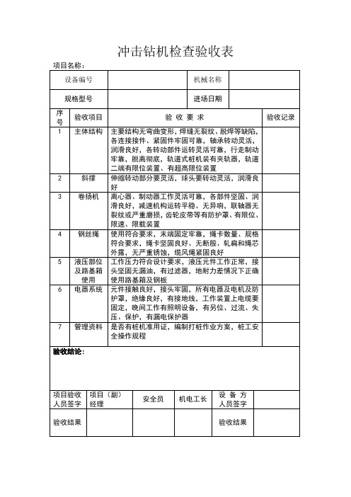 冲击钻机检查验收表