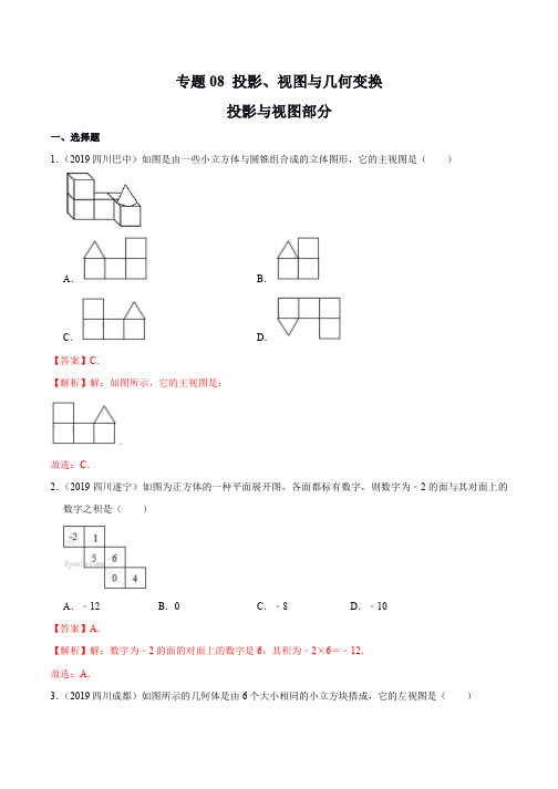 2019年四川省中考数学真题汇编专题08 投影视图与几何变化