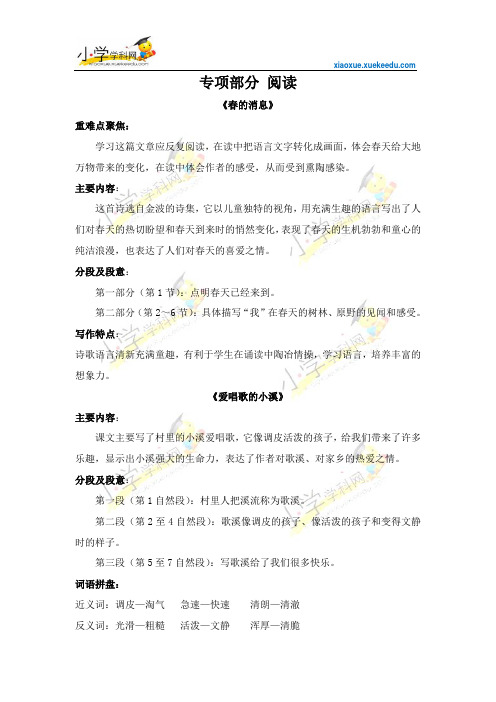 三年级下册语文【教材梳理】专项部分-阅读-湘教版【小学学科网】