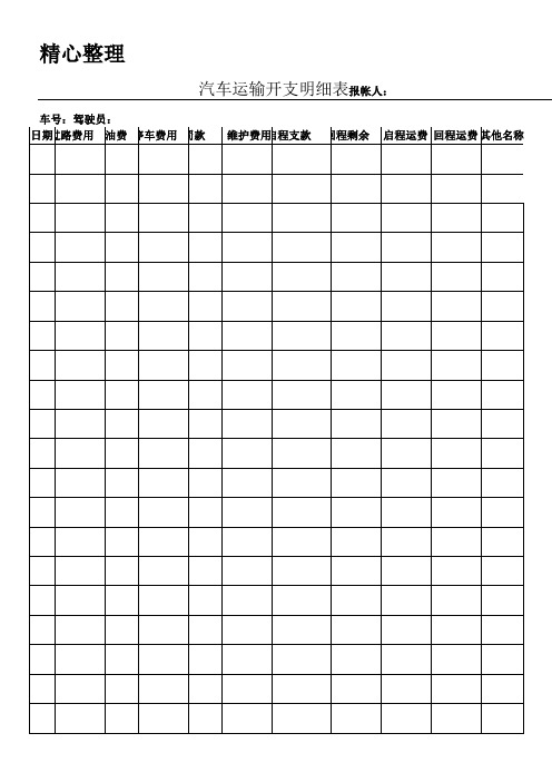 货车运输开支明细表格模板