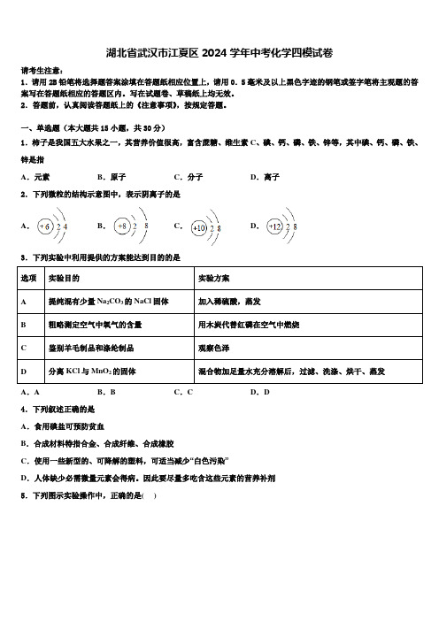 湖北省武汉市江夏区2024届中考化学四模试卷含解析