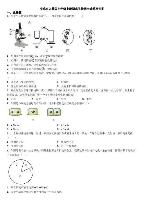 宝鸡市人教版七年级上册期末生物期末试卷及答案
