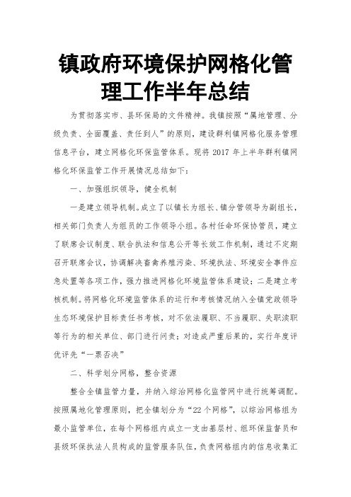 镇政府环境保护网格化管理工作半年总结