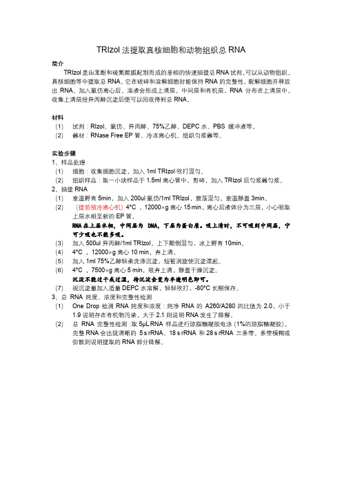 TRIzol法提取真核细胞和动物组织总RNA