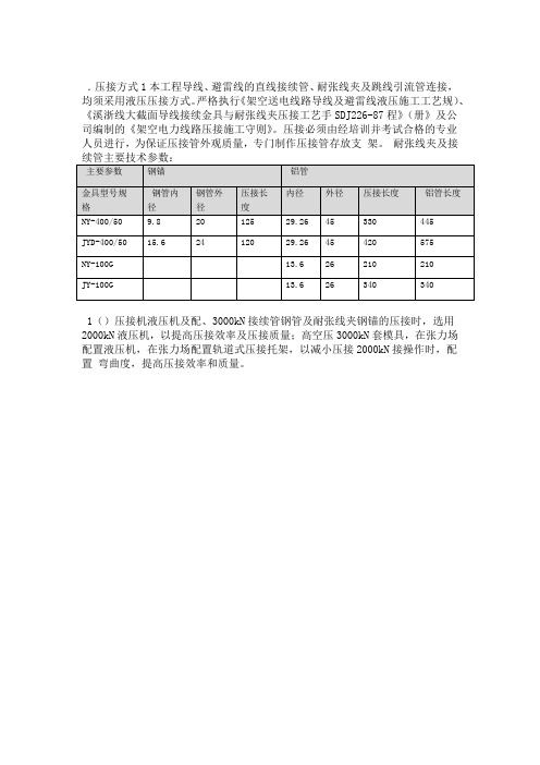 耐张线夹及接续管主要技术参数