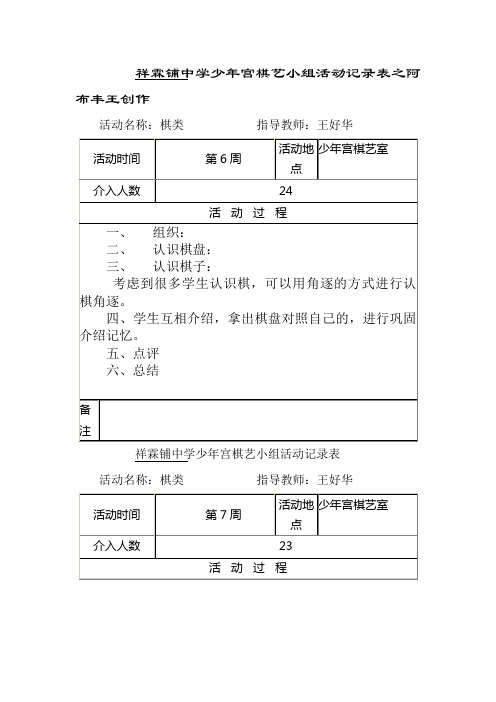 少年宫棋艺室活动记录表