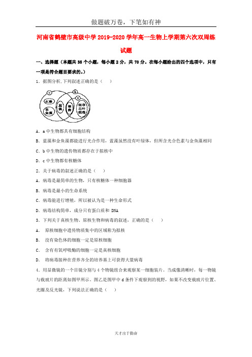 河南省鹤壁市高级中学2019_2020学年高一生物上学期第六次双周练试题2-含答案