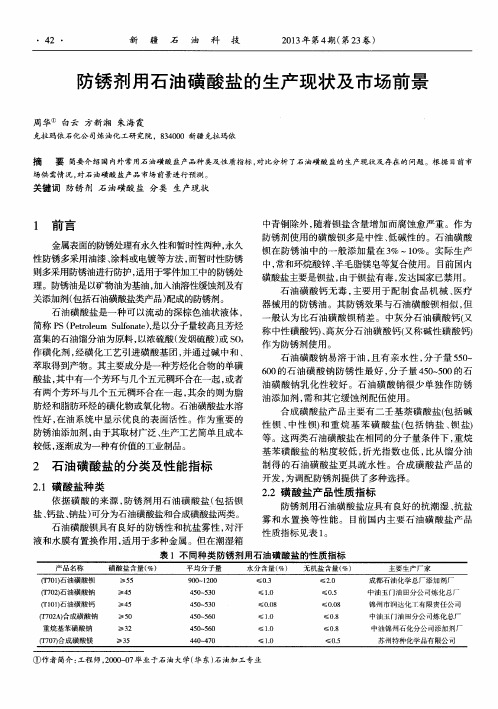 防锈剂用石油磺酸盐的生产现状及市场前景