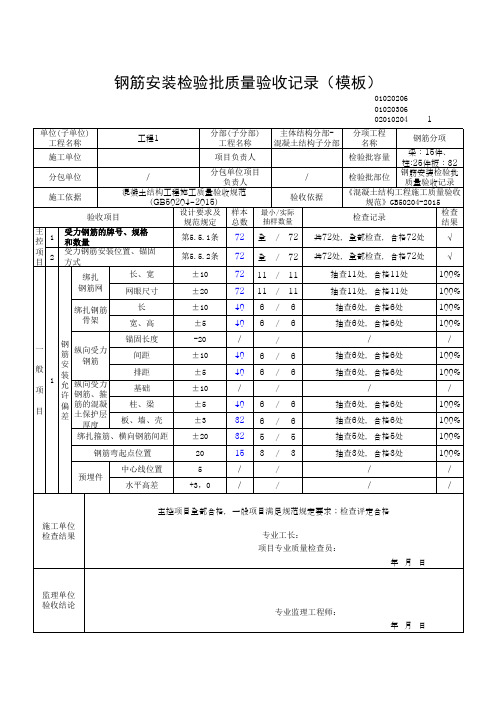 钢筋安装检验批质量验收记录(模板)