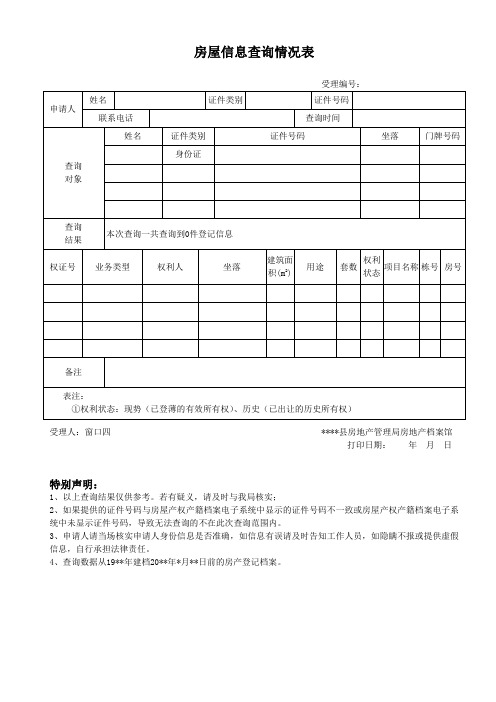 房屋信息查询情况表(2021年)
