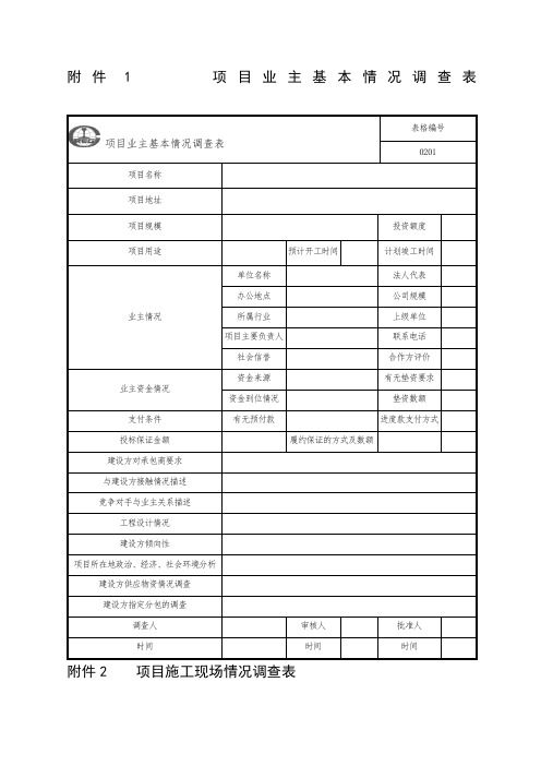 项目管理手册公司表格