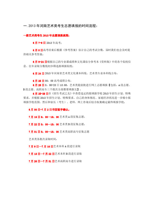2013年河南艺术类考生志愿填报时间流程