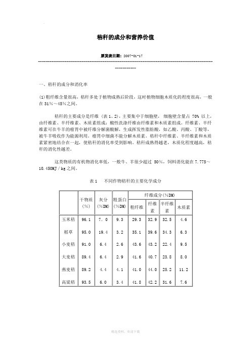 秸秆的成分和营养价值
