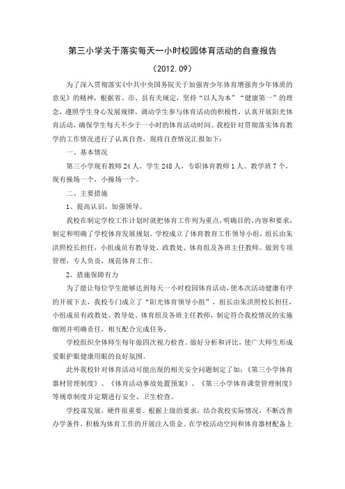 关于落实每天一小时校园体育活动的自查报告