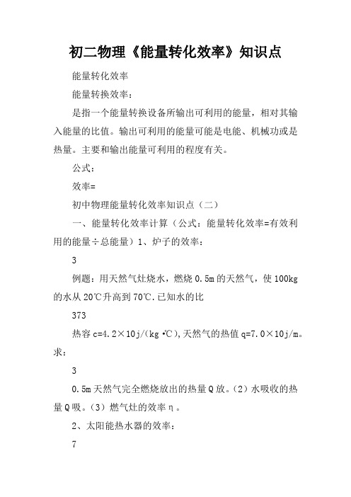 初二物理《能量转化效率》知识点
