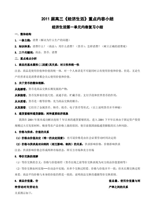 政治：2011届高三《经济生活》重点内容小结 教案(新人教必修1).doc