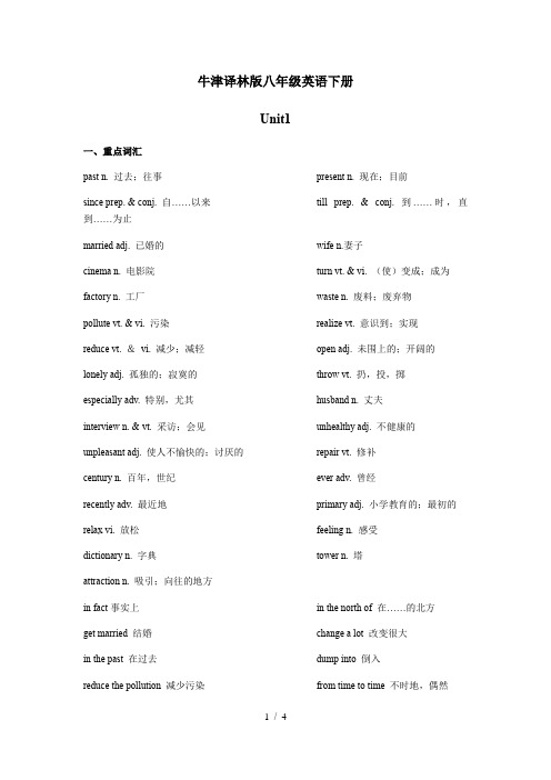 牛津译林版八年级英语下册unit1单元知识点总结