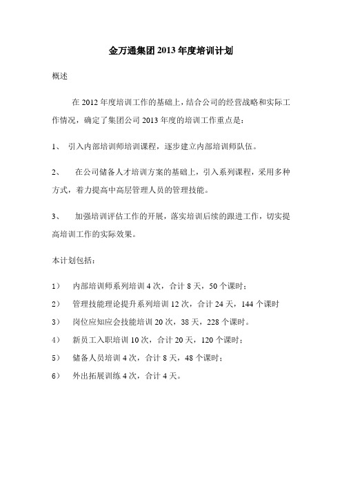 2013年金万通集团培训计划
