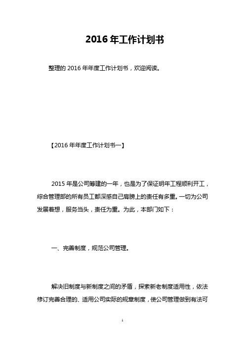 2016年工作计划书