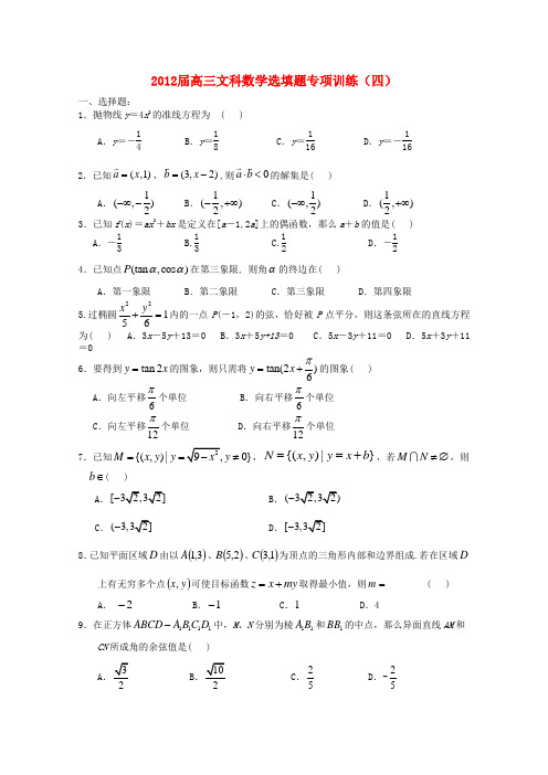 湖北省安陆一中高三数学 选填题专项训练(四)