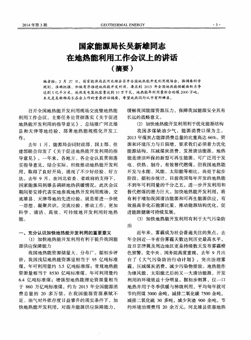 国家能源局长吴新雄同志在地热能利用工作会议上的讲话(摘要)