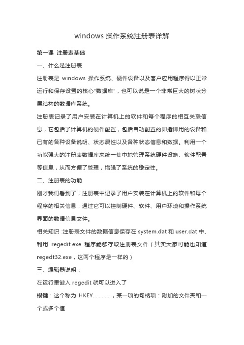 windows操作系统注册表详解