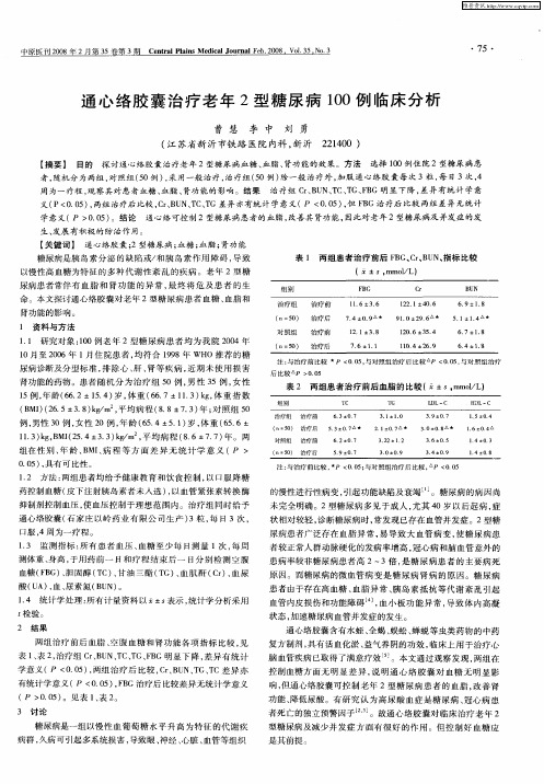 通心络胶囊治疗老年2型糖尿病100例临床分析