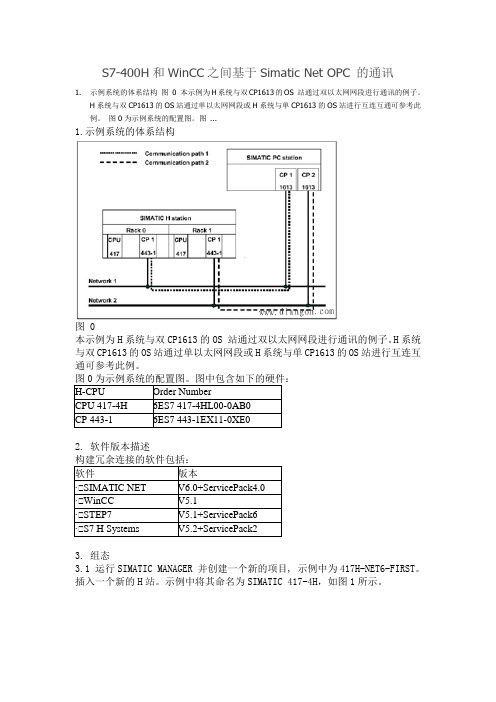 S7-400H和WinCC之间基于Simatic Net OPC 的通讯