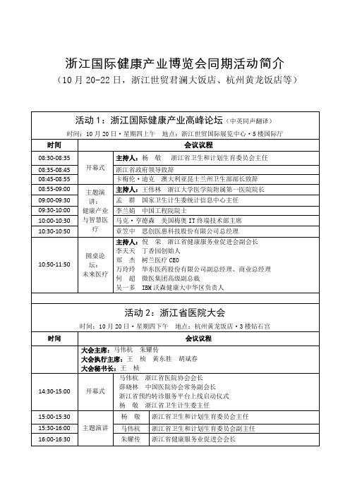 浙江国际健康产业博览会同期活动简介10月2022日浙江