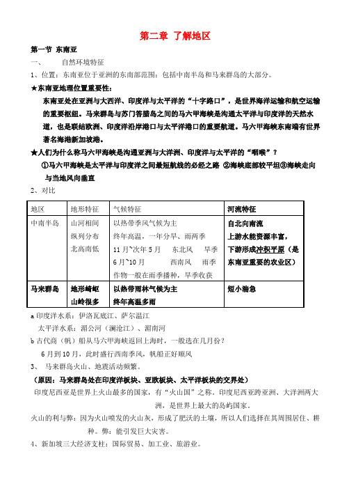 七年级地理下册《第七章 了解地区》知识梳理 湘教版