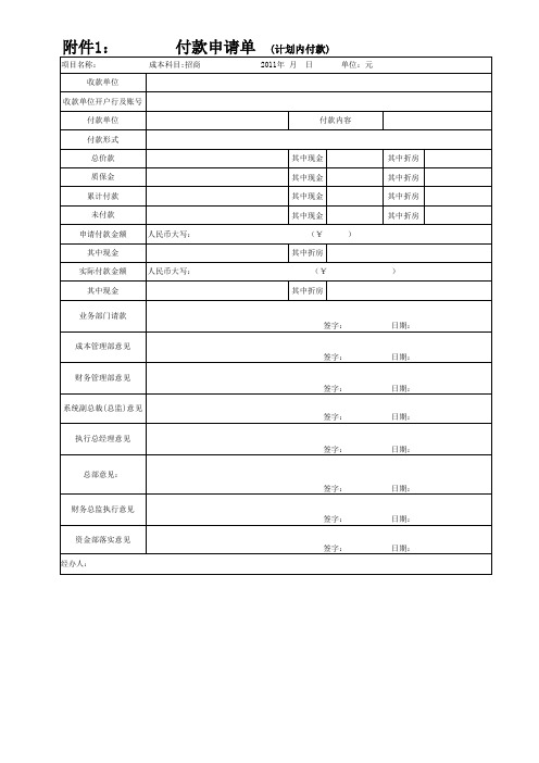 付款申请单(计划内款)