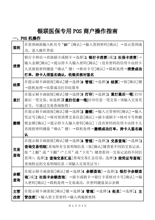 银联医保专用POS商户操作
