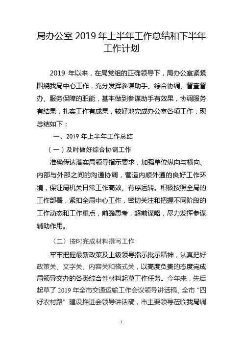 局办公室2019年上半年工作总结及下半年工作计划