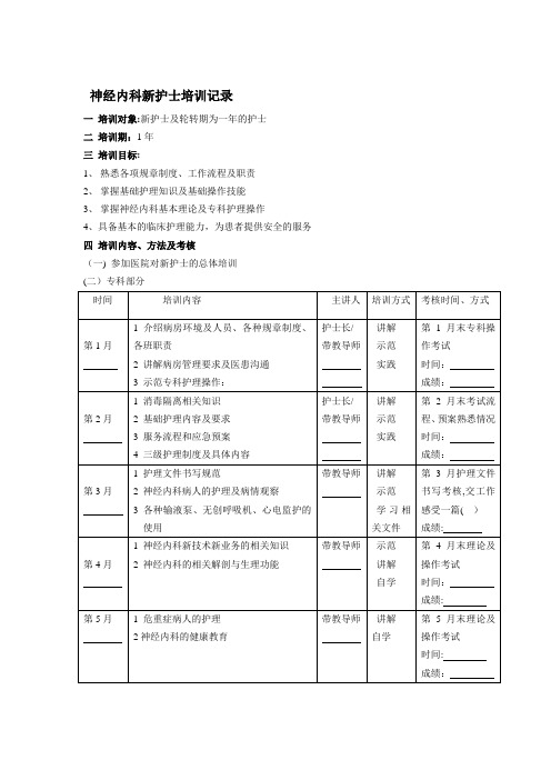 新入科培训记录表模板【模板范本】