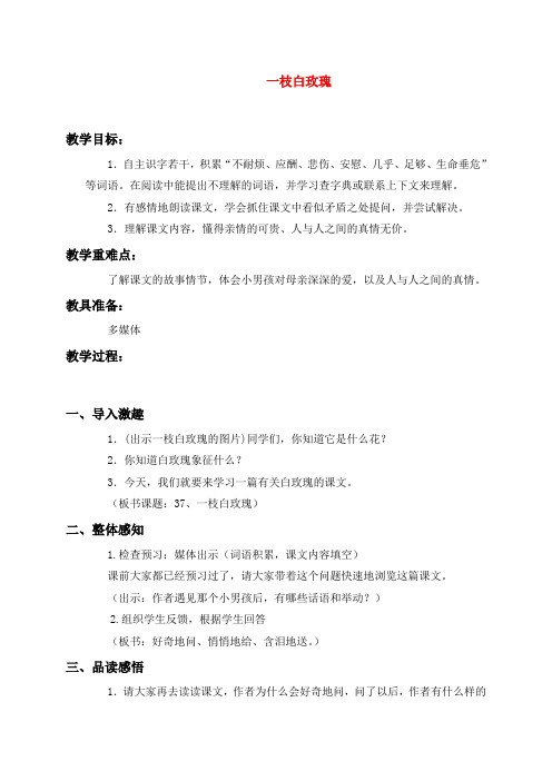 四年级语文上册 一枝白玫瑰教案 沪教版