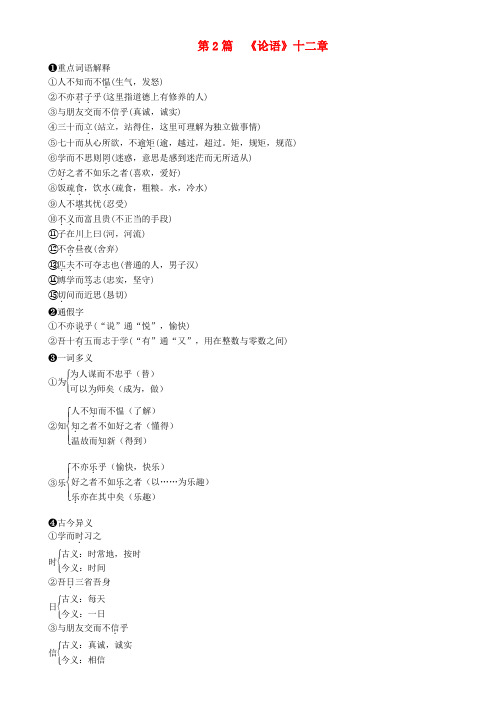 部编版2020年中考语文 第2篇《论语》十二章复习素材