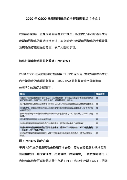 2020年CSCO晚期前列腺癌的全程管理要点(全文)