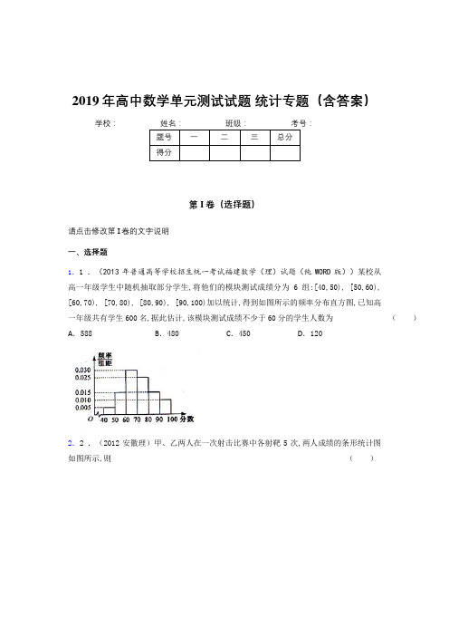 最新版精编高中数学单元测试试题-统计专题完整题库(含答案)