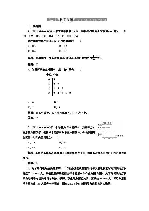 2017-2018学年高中数学人教B版必修3练习：2-2-1 用样