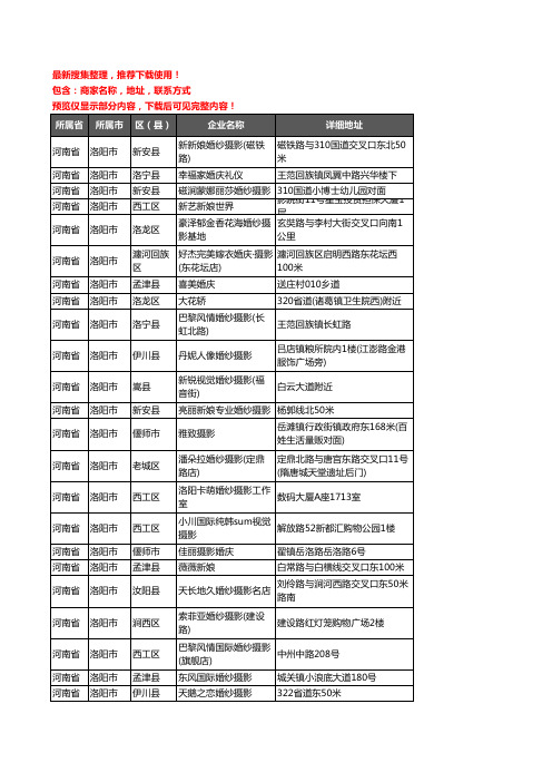 新版河南省洛阳市婚纱摄影企业公司商家户名录单联系方式地址大全221家