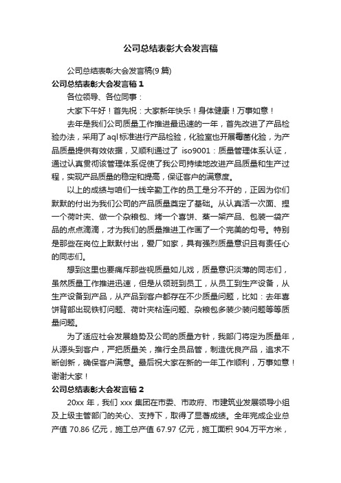 公司总结表彰大会发言稿（9篇）