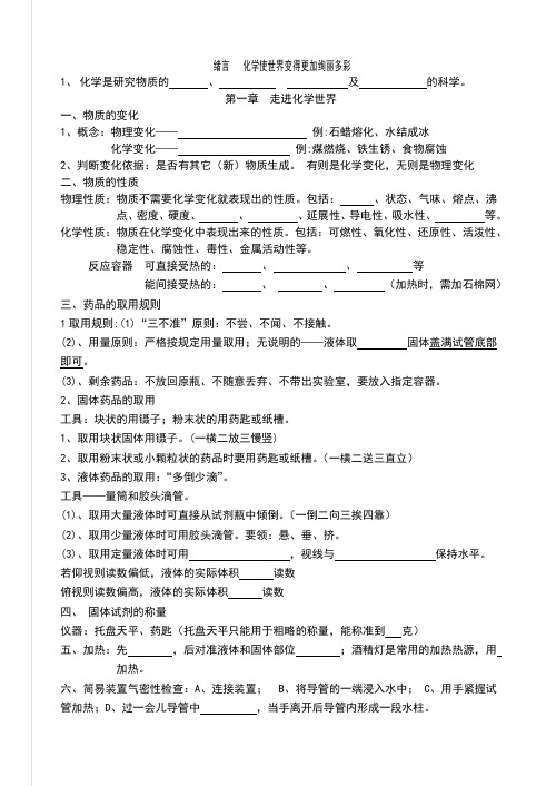 九年级化学1-4单元知识点和化学符号总结