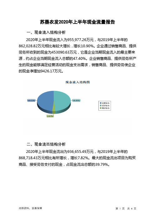 苏垦农发2020年上半年现金流量报告