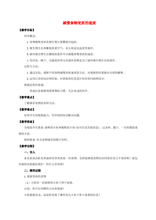 四年级科学下册减慢食物变质的速度教案教科版