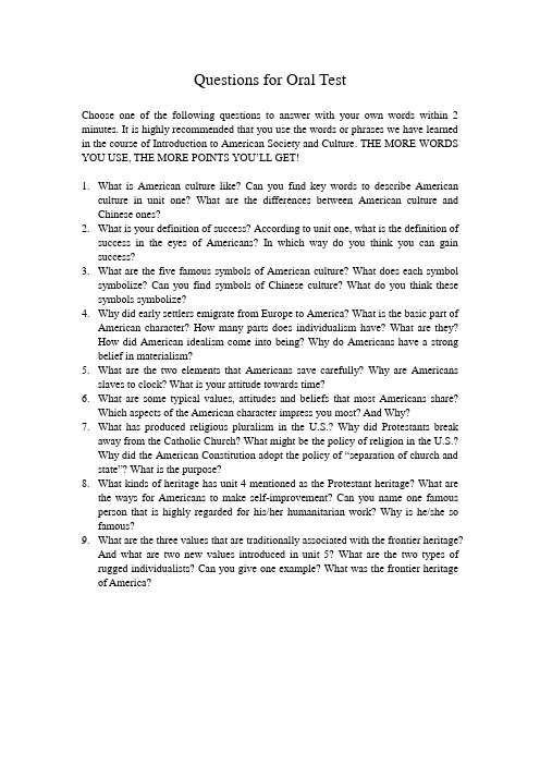 Questions for Oral Test