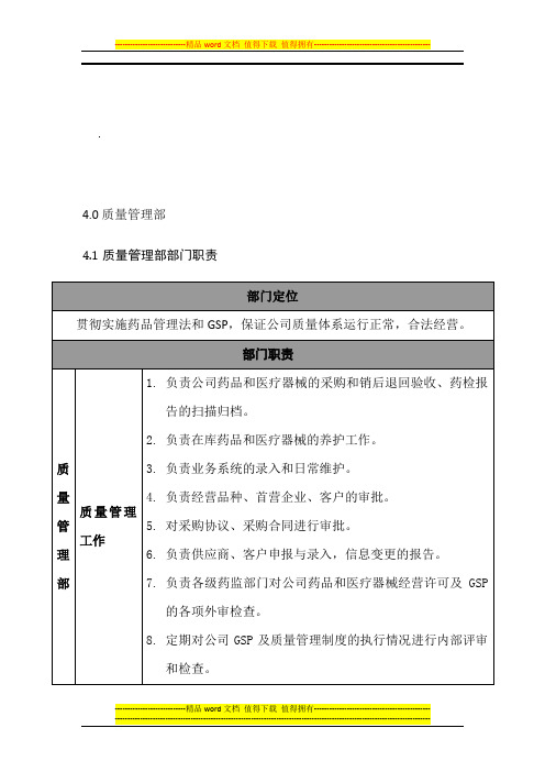 质量管理部及各岗位工作职责