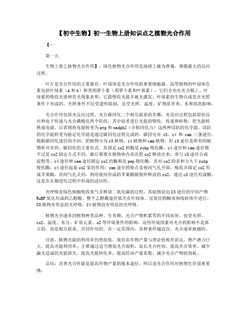【初中生物】初一生物上册知识点之植物光合作用